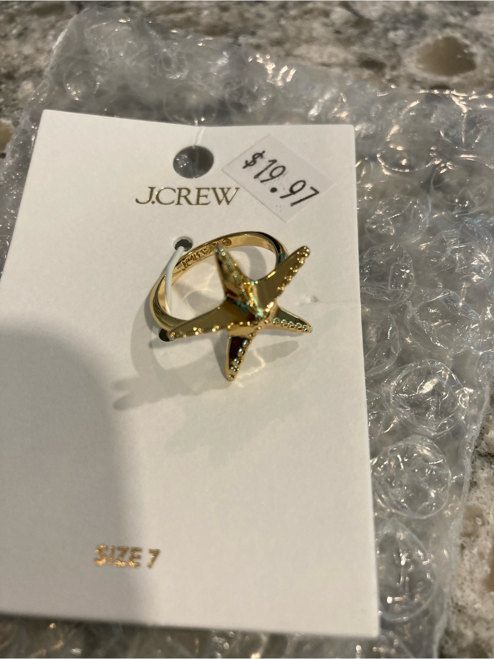 J.CREW Gold Starfish Ring with Subtle Green Accents
